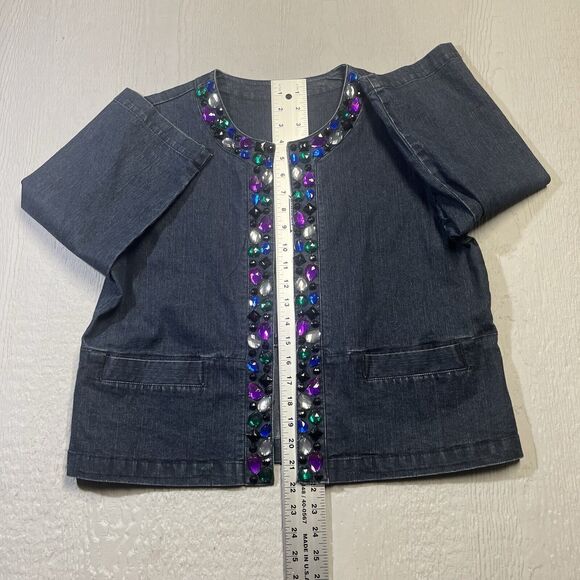 Ruby Rd. Blue Denim Jeans Jacket Size 10 Women's Cotton Long Sleeve Rhinestones - Picture 10 of 16